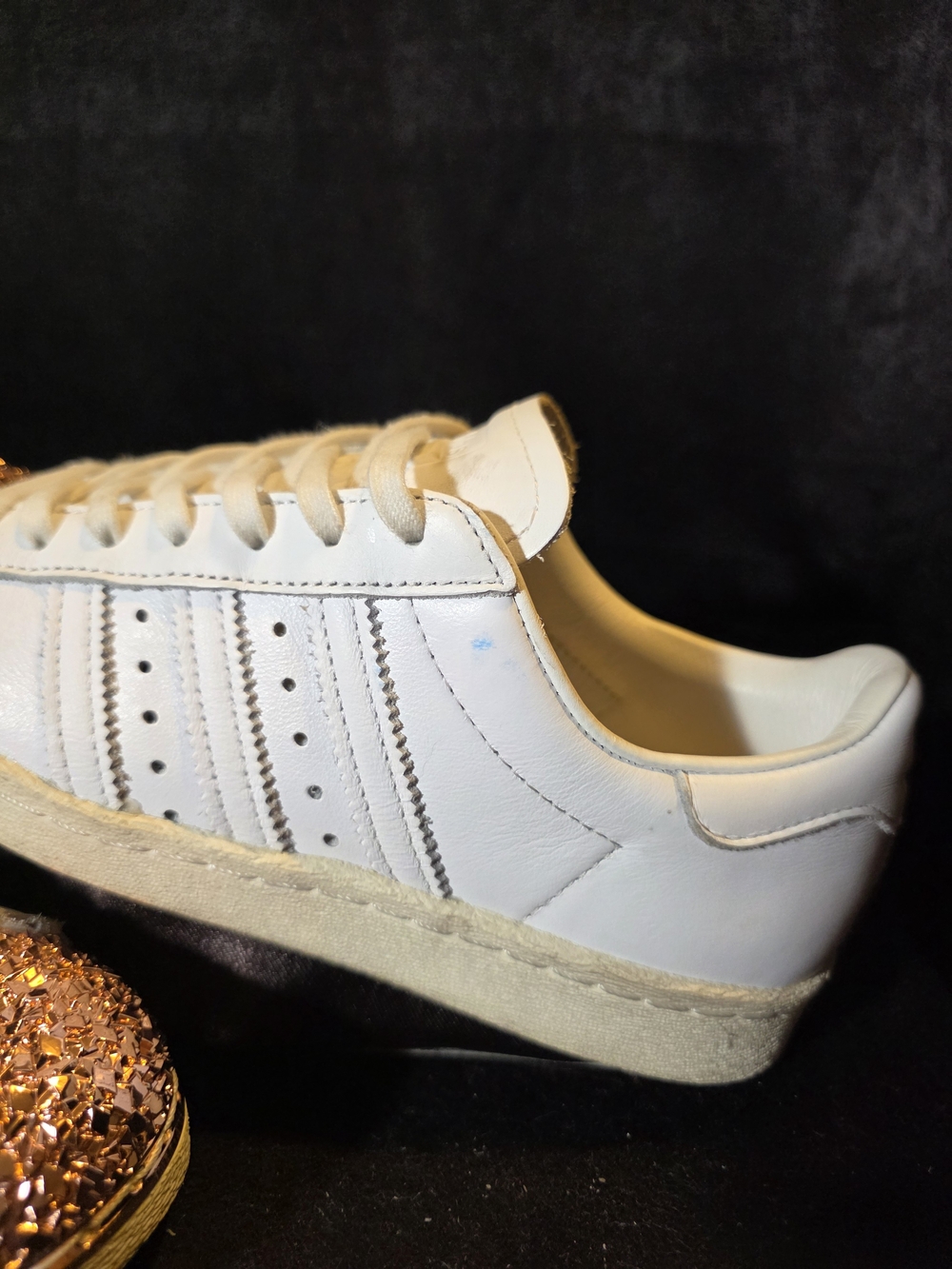 White Mens Low-Top Sneakers with Rose Gold Glitter Toe Size 7.5 - Picture 3 of 9